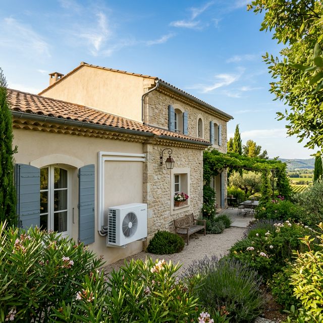 Maison française avec pompe à chaleur installée